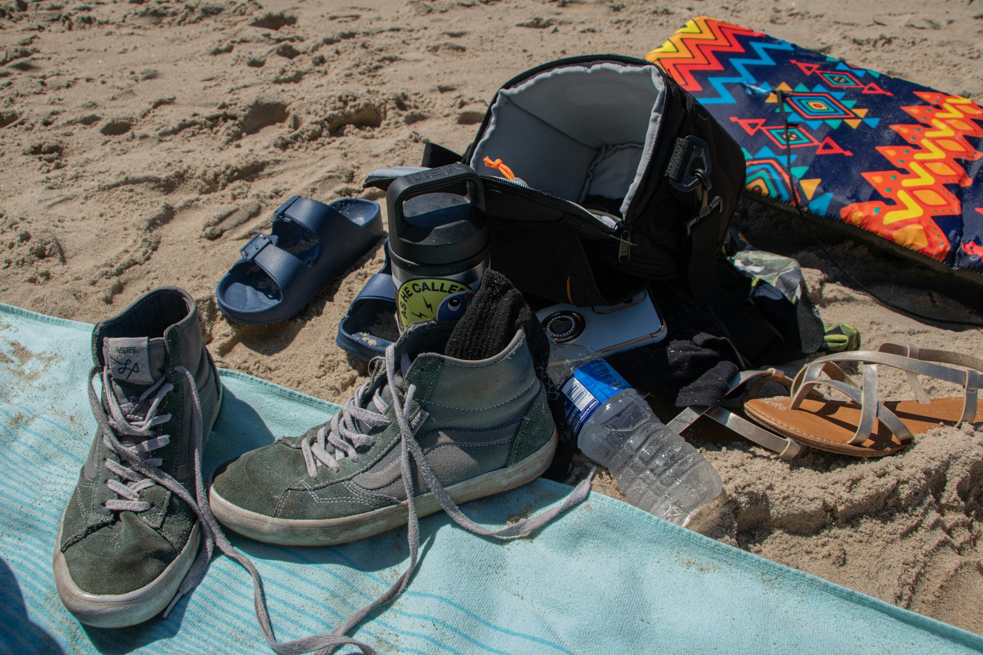 Beach gear laid out for a boat day